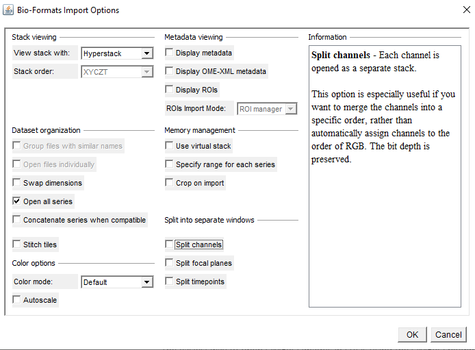 BioFormats import options