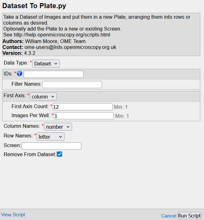 Dataset to Plate